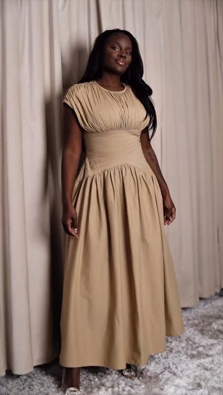 Cinched Waist Ruched Midi Dress