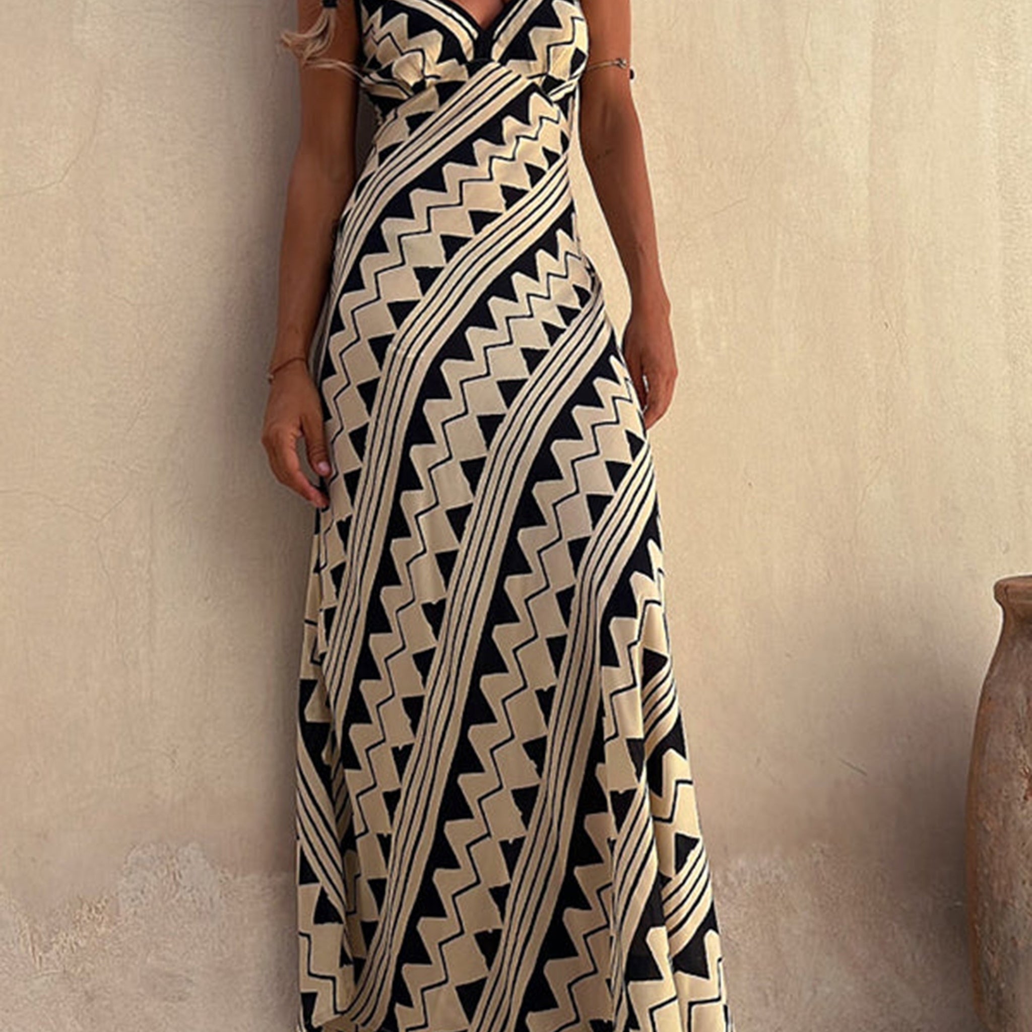 Exclusive Melody Satin Ethnic Print Smocked Back Midi Dress