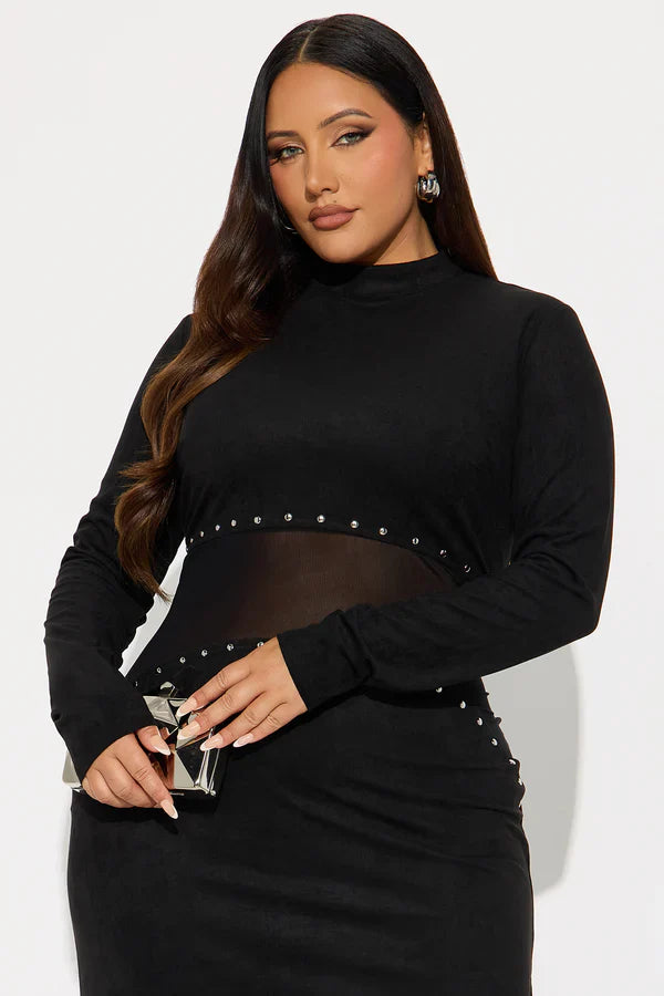 Black mesh panelled maxi dress