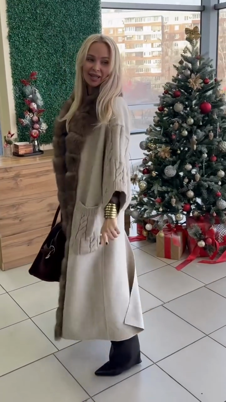 Cable-knit poncho coat