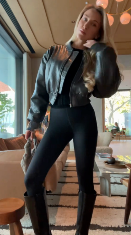 Black leather bomber jacket