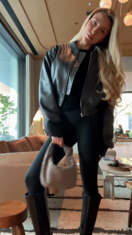 Black leather bomber jacket