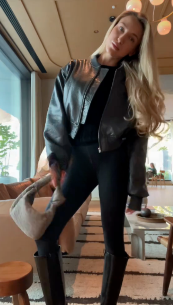 Black leather bomber jacket