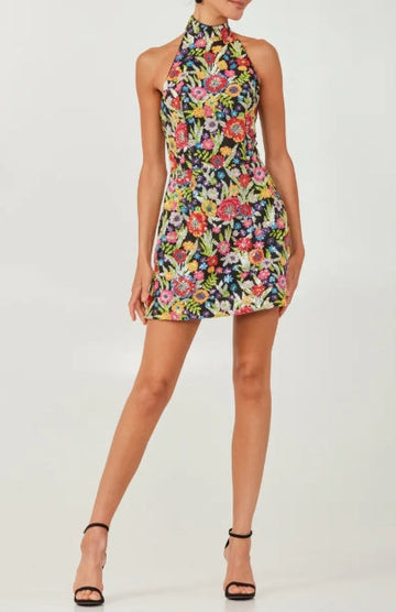 Embroidered Sequin Halter Minidress