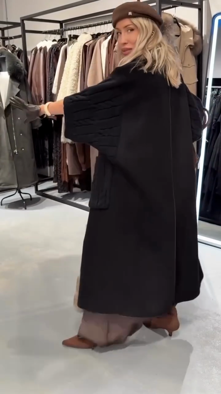 Cable-knit poncho coat