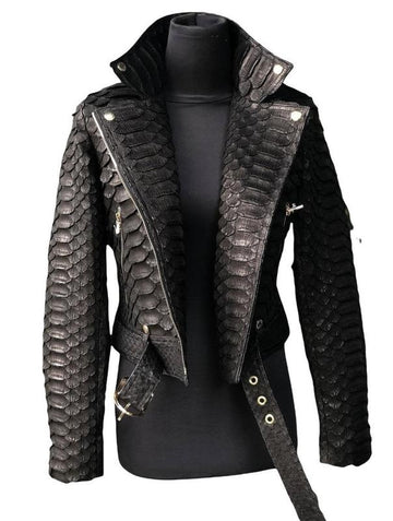 Dark Grey Crocodile Embossed Leather Jacket