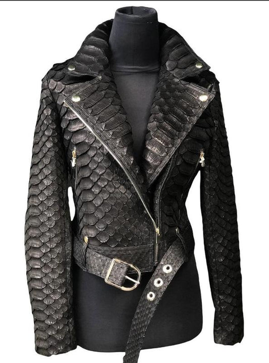 Dark Grey Crocodile Embossed Leather Jacket