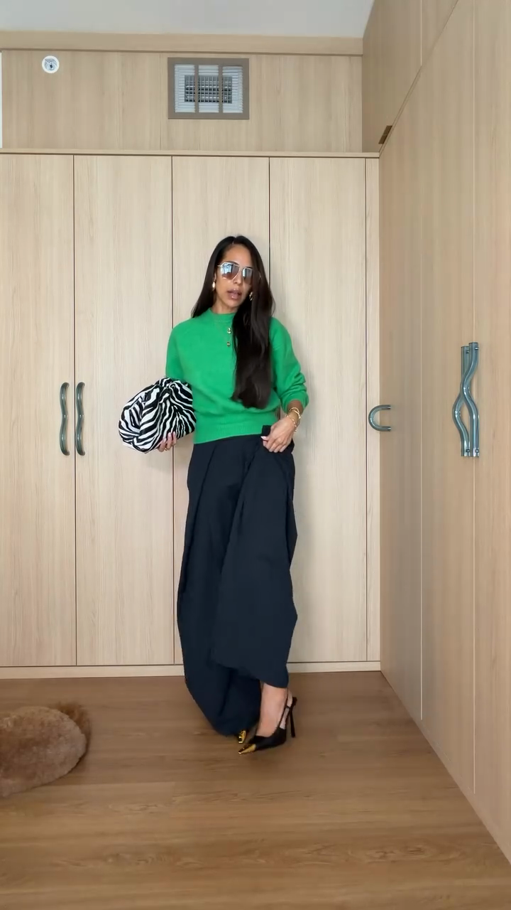 Dark Navy Pinstripe Wide-Leg Pants