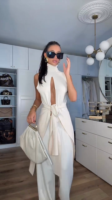 Sleeveless Tie  Waist  Set