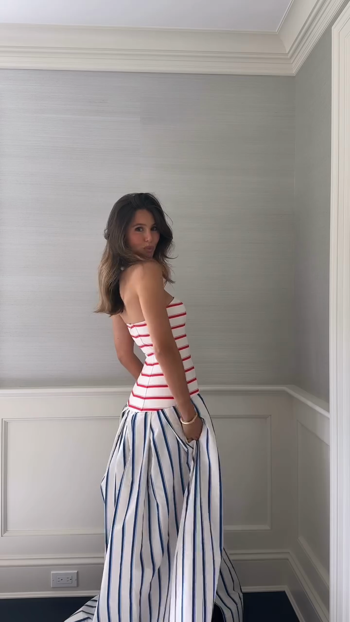 Striped Cotton Maxi Halter Dress