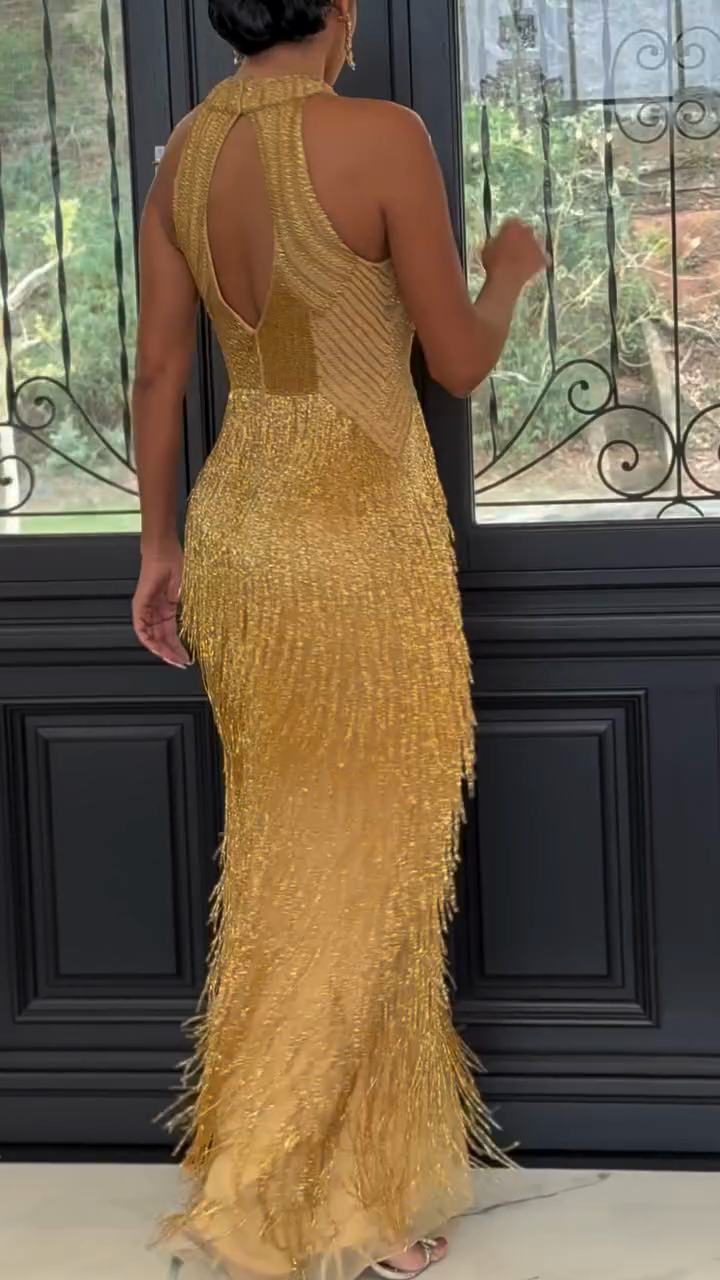 Halter Beaded Prom Dress