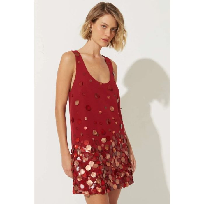 Deep Red Hand-Sewn Shell Dress