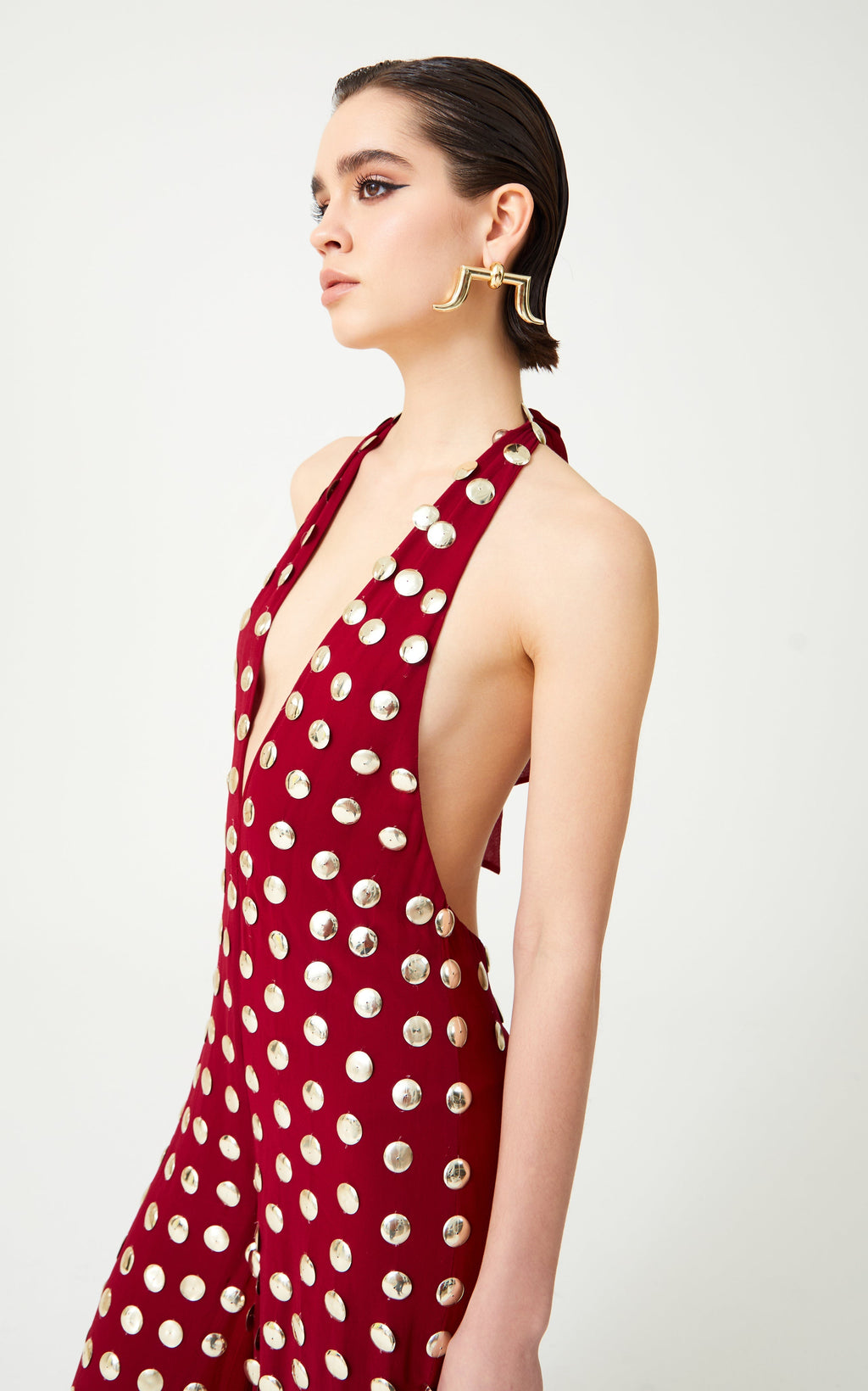 Burgundy Handmade Gold Polka Dot Jumpsuit