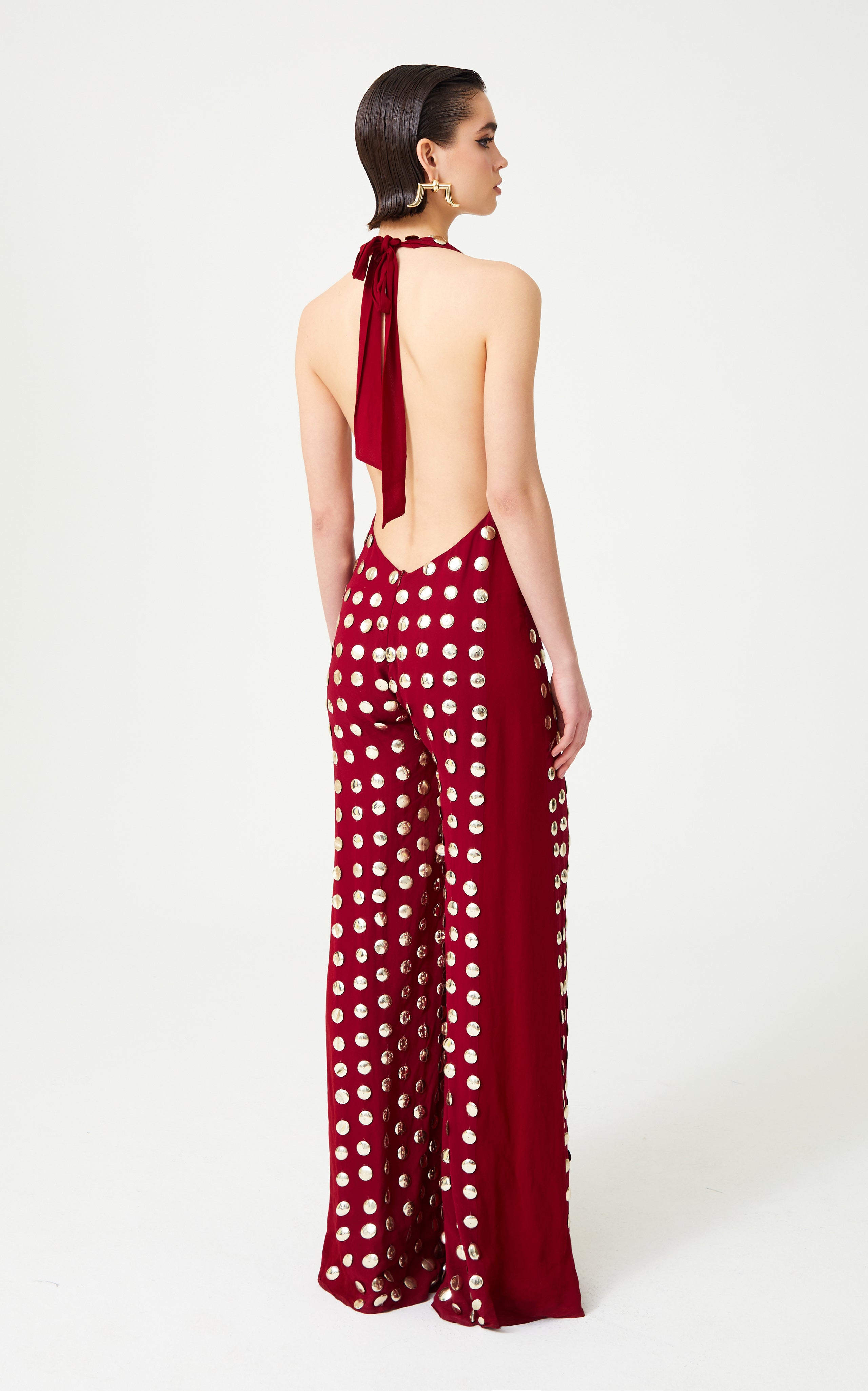 Burgundy Handmade Gold Polka Dot Jumpsuit