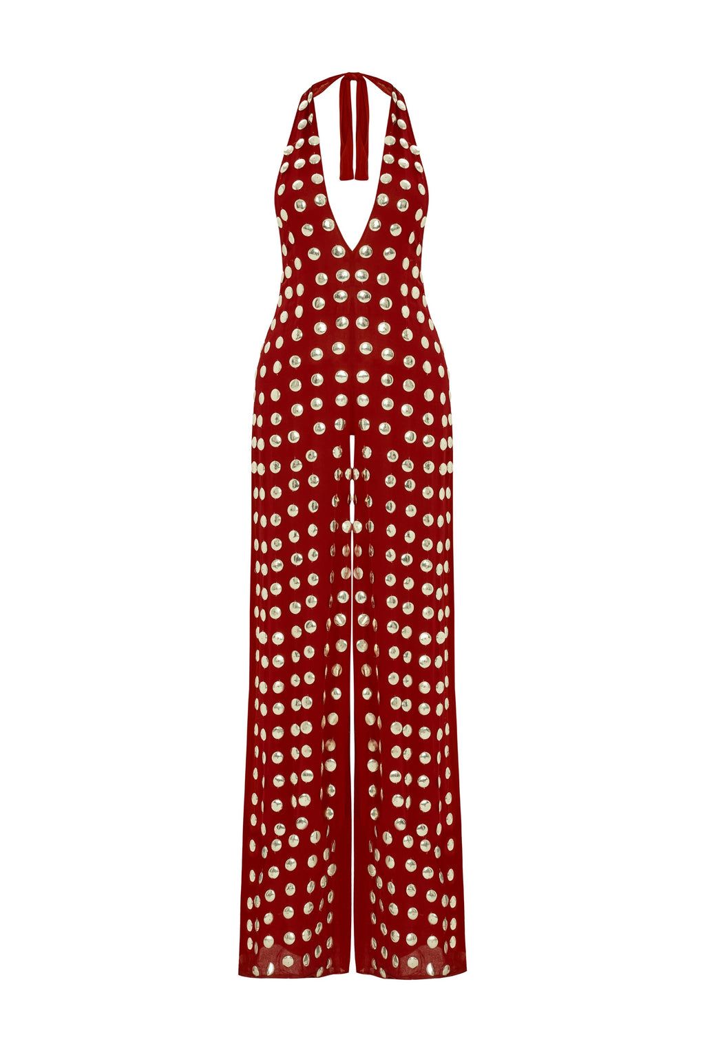 Burgundy Handmade Gold Polka Dot Jumpsuit