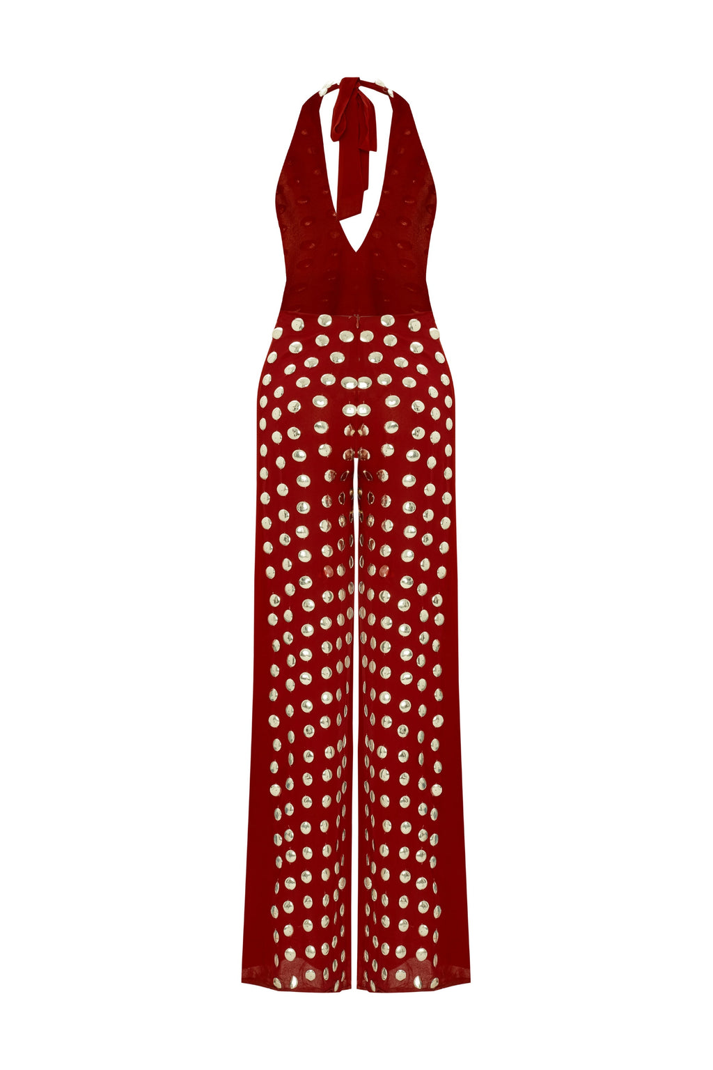 Burgundy Handmade Gold Polka Dot Jumpsuit