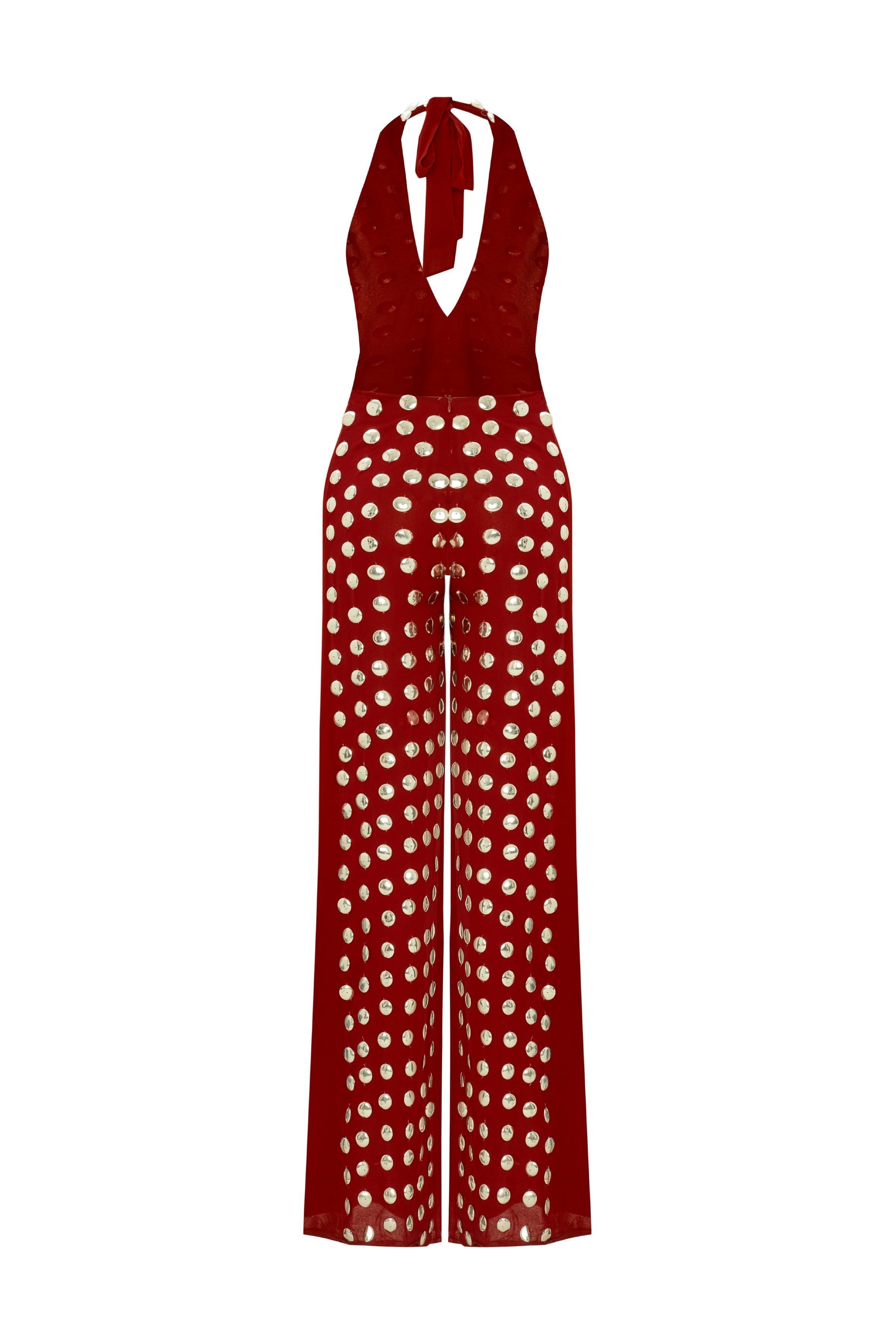 Burgundy Handmade Gold Polka Dot Jumpsuit