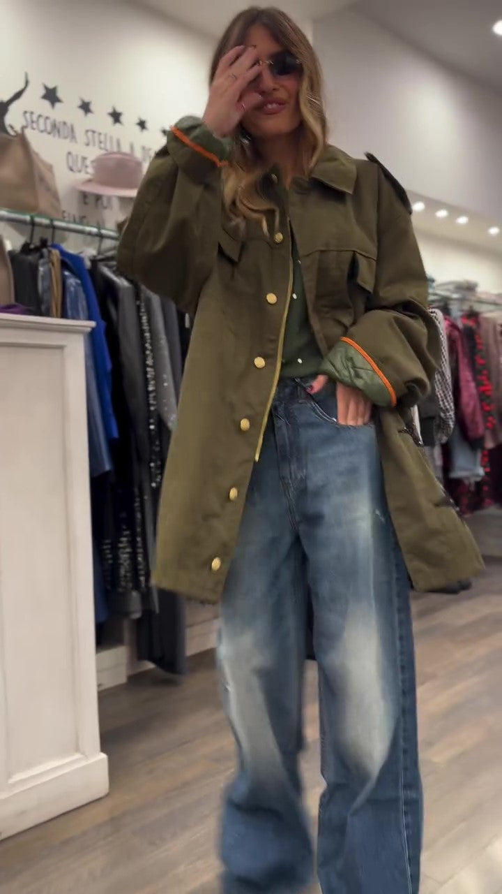 Fashion casual embroidered jacket withleopard print lining