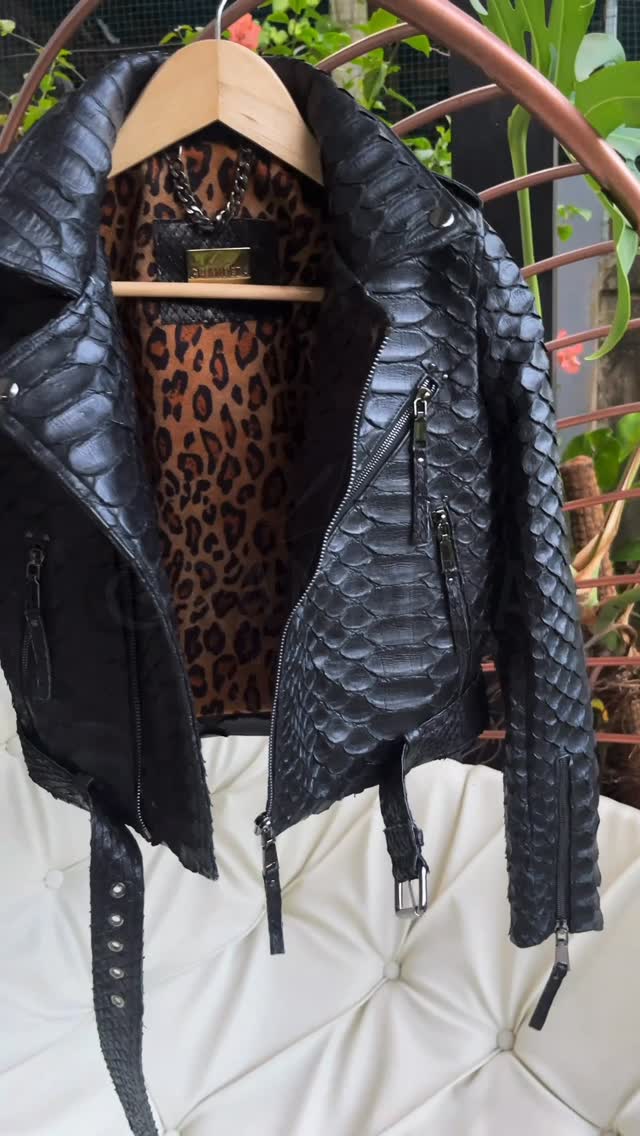 Dark Grey Crocodile Embossed Leather Jacket