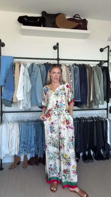 Floral Striped Satin Shirt and Pants Set