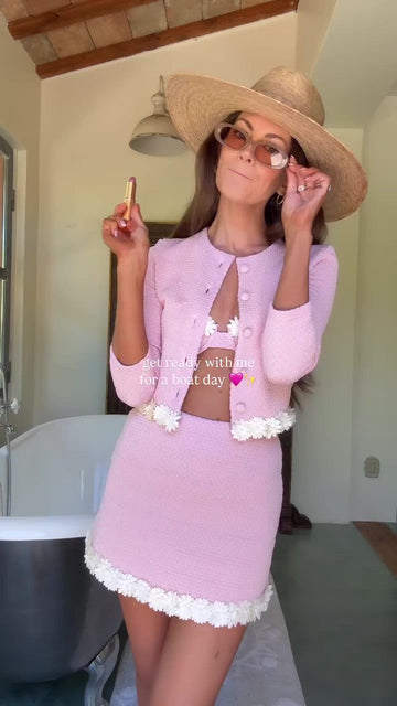 Holiday flower color pink dress skirt bra three piece set