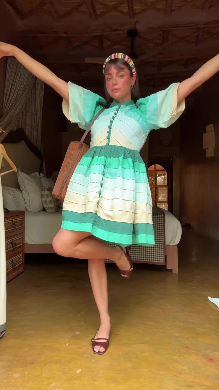 Multi-button gradient striped dress