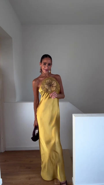 Embroidered flower halterneck maxi dress