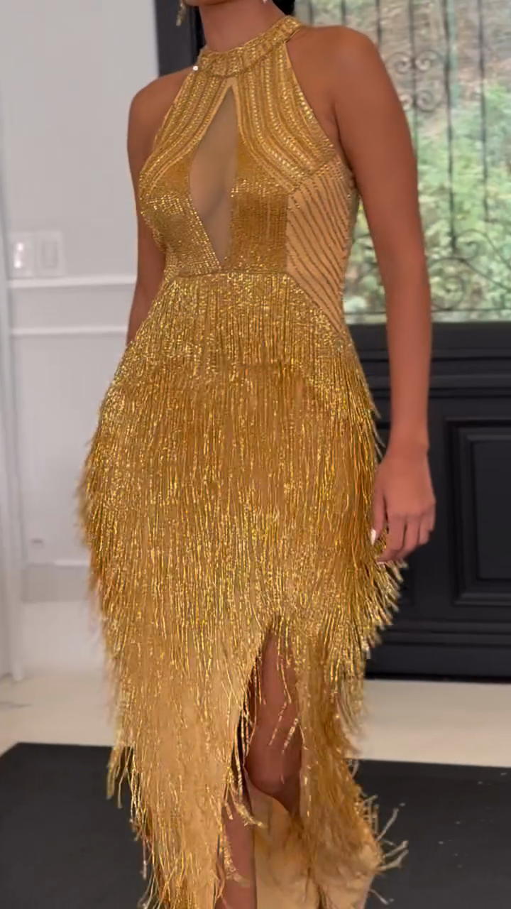 Halter Beaded Prom Dress