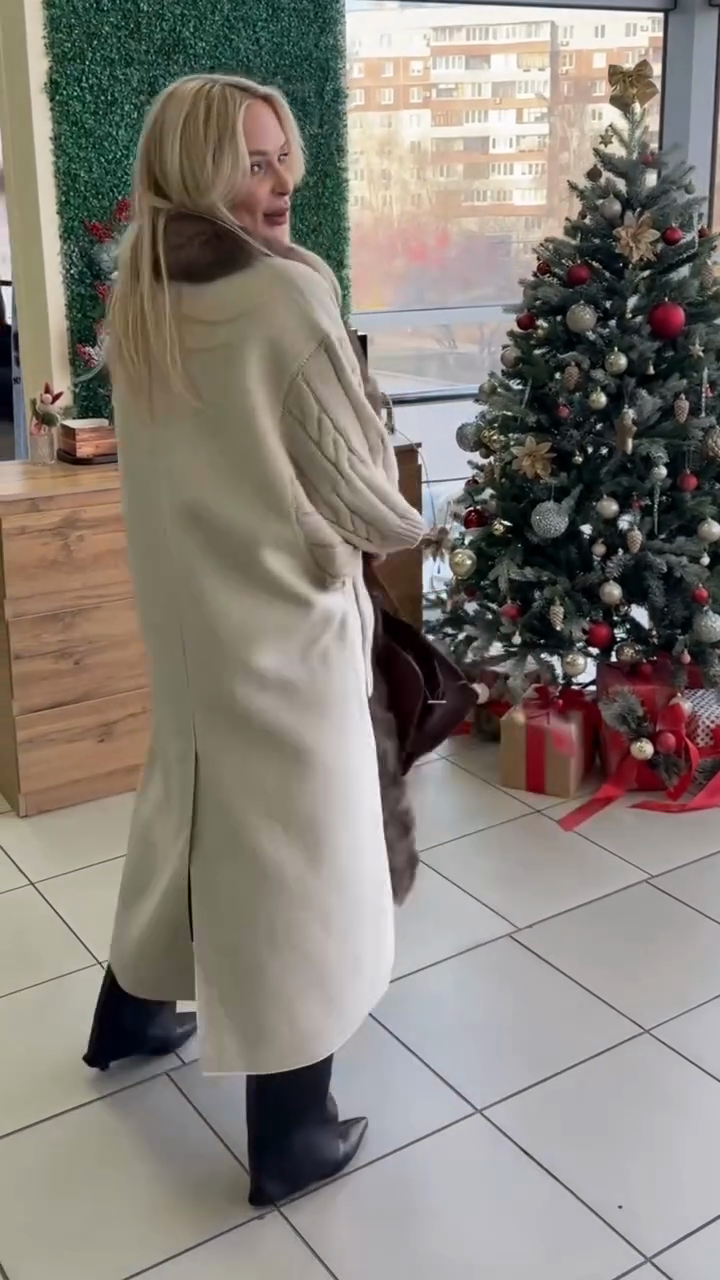 Cable-knit poncho coat