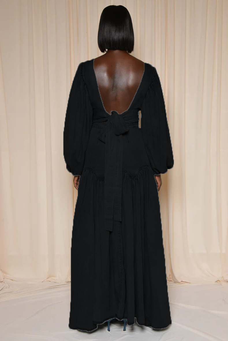 Blue Denim Deep V Neck Maxi Dress Set