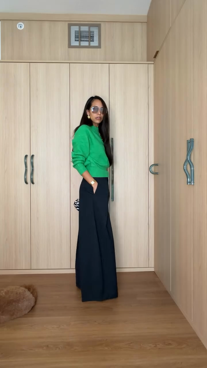 Dark Navy Pinstripe Wide-Leg Pants