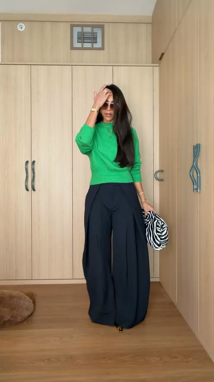 Dark Navy Pinstripe Wide-Leg Pants