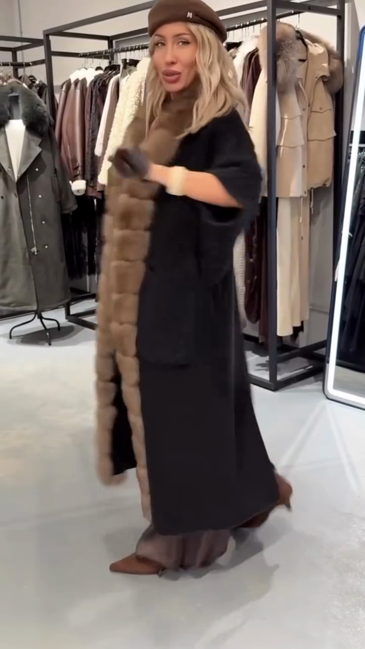 Cable-knit poncho coat