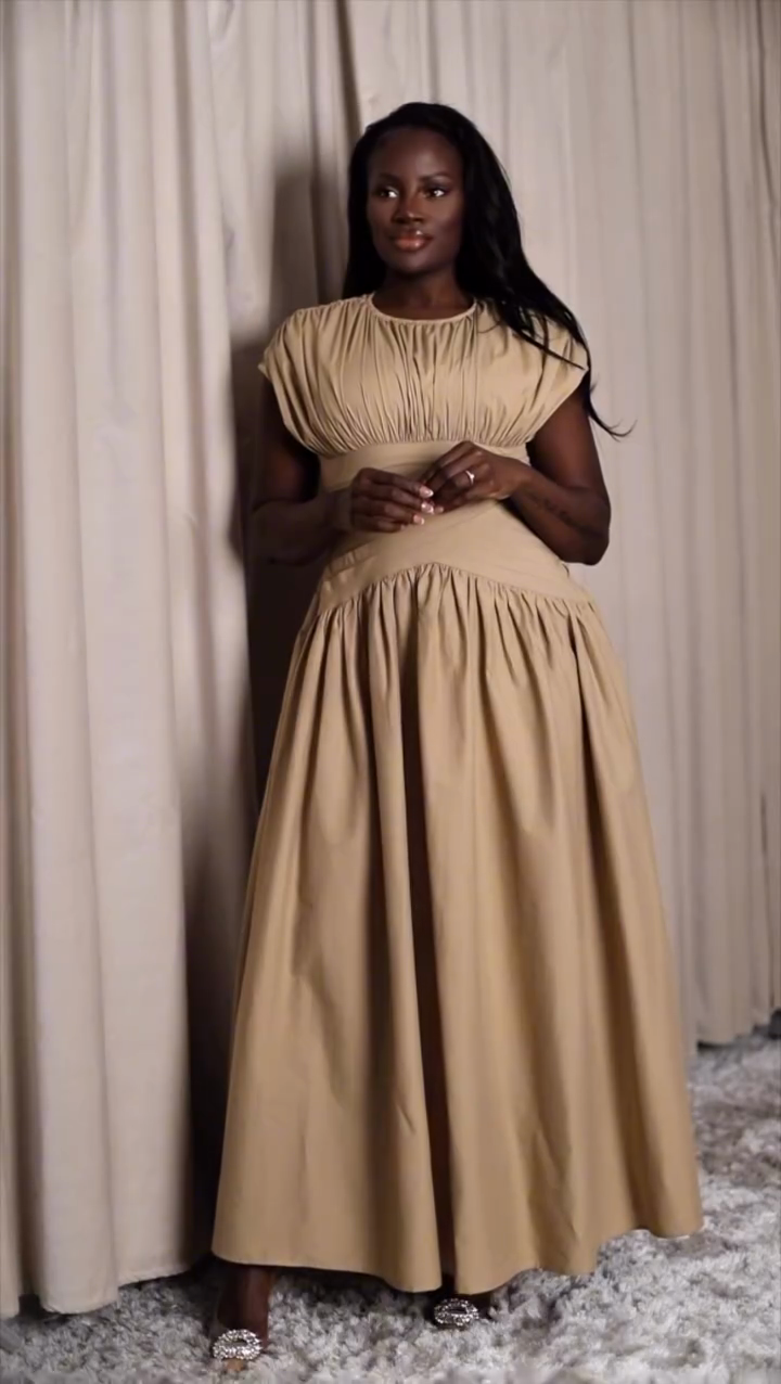 Cinched Waist Ruched Midi Dress