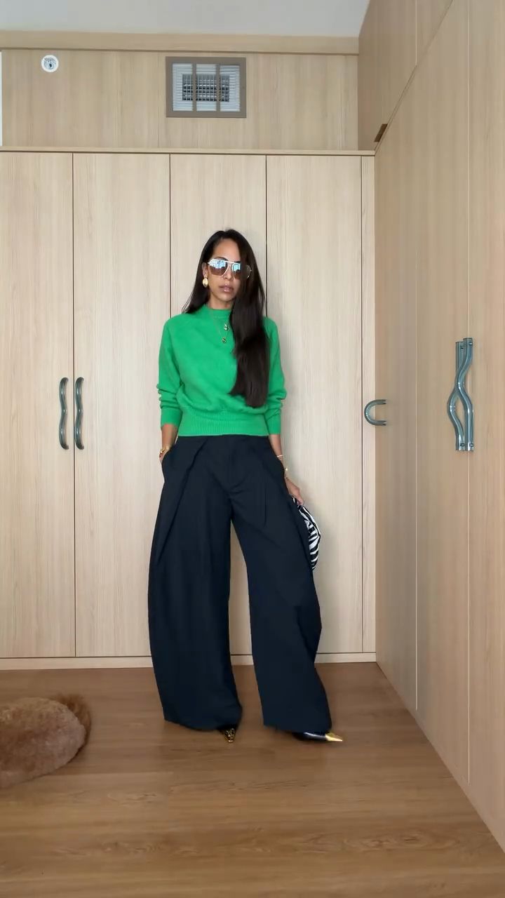 Dark Navy Pinstripe Wide-Leg Pants