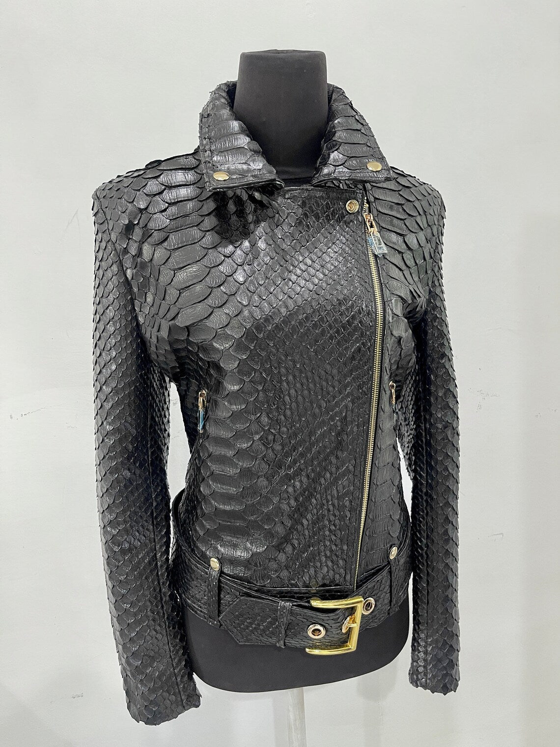 Dark Grey Crocodile Embossed Leather Jacket